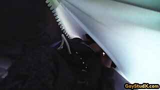 Leather puppy masked bottom bareback fucked by top stud