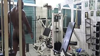 Naked black guy in gym