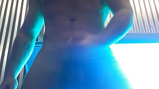 Looking up at hit redneck as he shows off body and dick