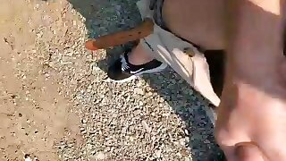 Stroking cock in the woods