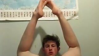 Twink destroys his hole with a big cucumber