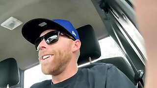 He jerks off his cock in his truck during his lunch break