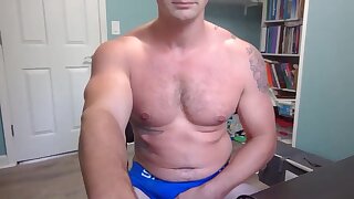 He wears sexy blue underwear and spreads his pink ass hole