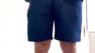 White Guy with hairy bush and big cock gets to shower shows his wide plaid boxer shorts