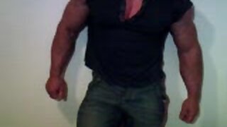 huge bodybuilder on webcam