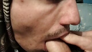 Soldier is gets bj and deep-throat