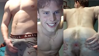 Young guy in college shows of his big bulge and his tight bubble butt on cam