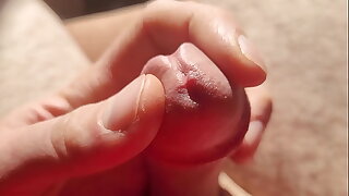 Edging from flaccid and playing with precum&comma; natural light