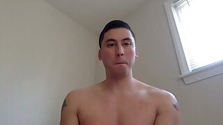 Horny Asian white guy jerks off his dick at home