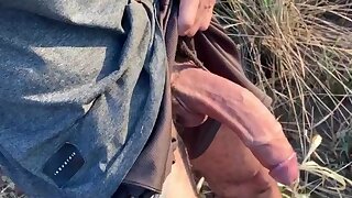 Erected pissing outdoor