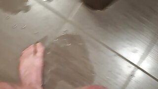 Risky jerk off in men's bathroom at a hostel just after the other guys left, kinda hoping they'd come back in and catch me at it