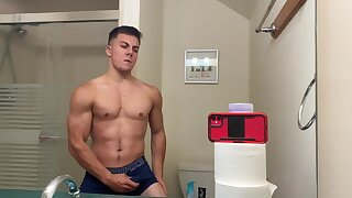 A Hot Guy Strips and Jerks for Us