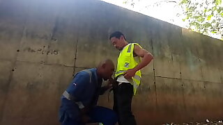 Trabalhadores transando escondido atr&aacute;s da obra no hor&aacute;rio de trabalho