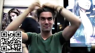 A man with beard and long hair transform into a sexy male model