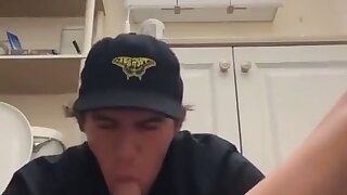 Talented young fella being to self deepthroat…