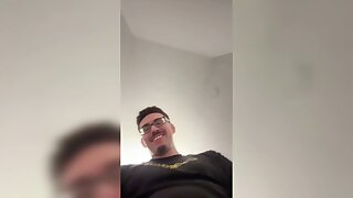 A hot nerdy guy with glasses cums on the camera.