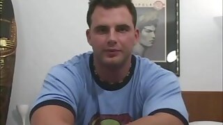 Muscled dude with tight / small balls jerks off