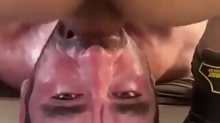 Hairy muscle guy deepthroat a big cock and gets facial