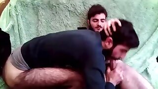 Two hairy dudes. One getting his dick sucked