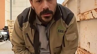 Verbal daddy jerks off outside