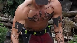 Hard working sexy man ... wood.