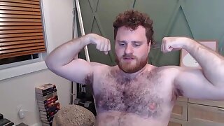 Curly haired ginger bear jerks off on cam