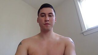 Young straight guy jerks off his cock and shows off his ass and feet