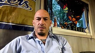 He jerks off his cock and precums and eats his precum