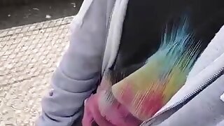 Whipping out his big uncut cock walking in public