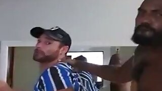 Anal bitch spreading his ass cheeks and taking a fat black cock balls-deep up his shithole after the football game.