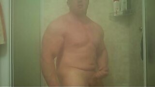 Steamy Shower Jerking Session and Cum on Glass with Big Uncut Cock