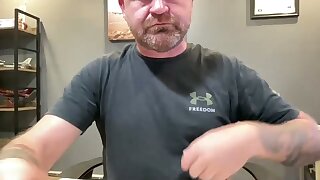 Married white guy gets frisky working from home and flashes his hard dick