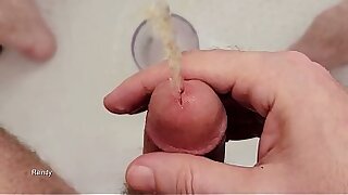 Fountains of piss and cum from my cock&comma; with slow motion replays
