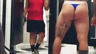 Hot tatted muscle bro lets a curious old man try out the goods in the locker room.